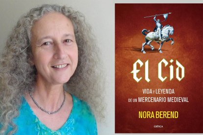 Nora Berend y la portada de su libro sobre el Cid.