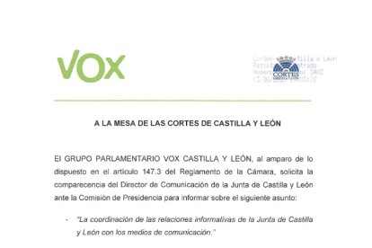 Escrito registrado por VOX en las Cortes a las 13.03 horas de este viernes.