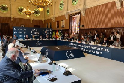 Reunión de la Comisión de Diputaciones de la Federación Española de Municipios y Provincias (FEMP), celebrada en Jaén. Participa el presidente de la Diputación de León, Gerardo Álvarez Courel