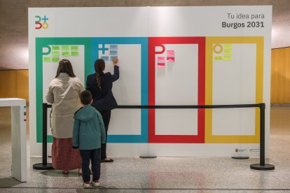 Paneles donde se recogen las ideas de los ciudadanos en torno a los cuatro ejes de la candidatura de Burgos a Capital Europea de la Cultura 2031.