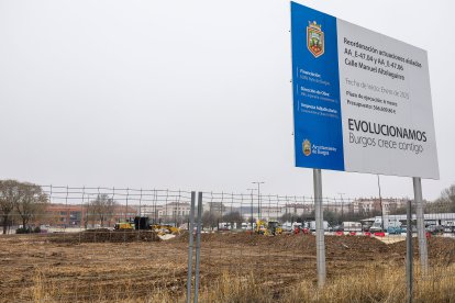 Este es el estado en el que se encuentran las obras de ampliación del disuasorio de Gamonal, hacia la calle Manuel Altolaguirre.