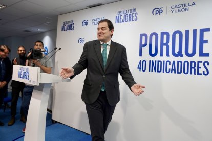 El presidente del Partido Popular de Castilla y León, Alfonso Fernández Mañueco, clausura el foro de presentación de los indicadores del proyecto ‘Castilla y León entre las 3 mejores comunidades de España’.