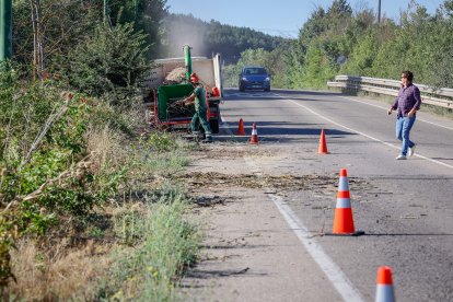 Primeros trabajos en las obras de construcción de la senda peatonal y ciclista de Villatoro a Burgos.