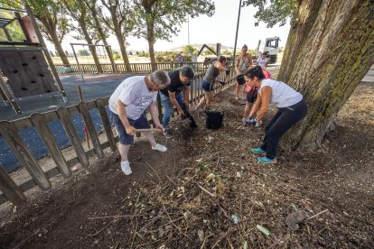 Vecinos de Villatoro limpian el entorno de un parque del barrio.