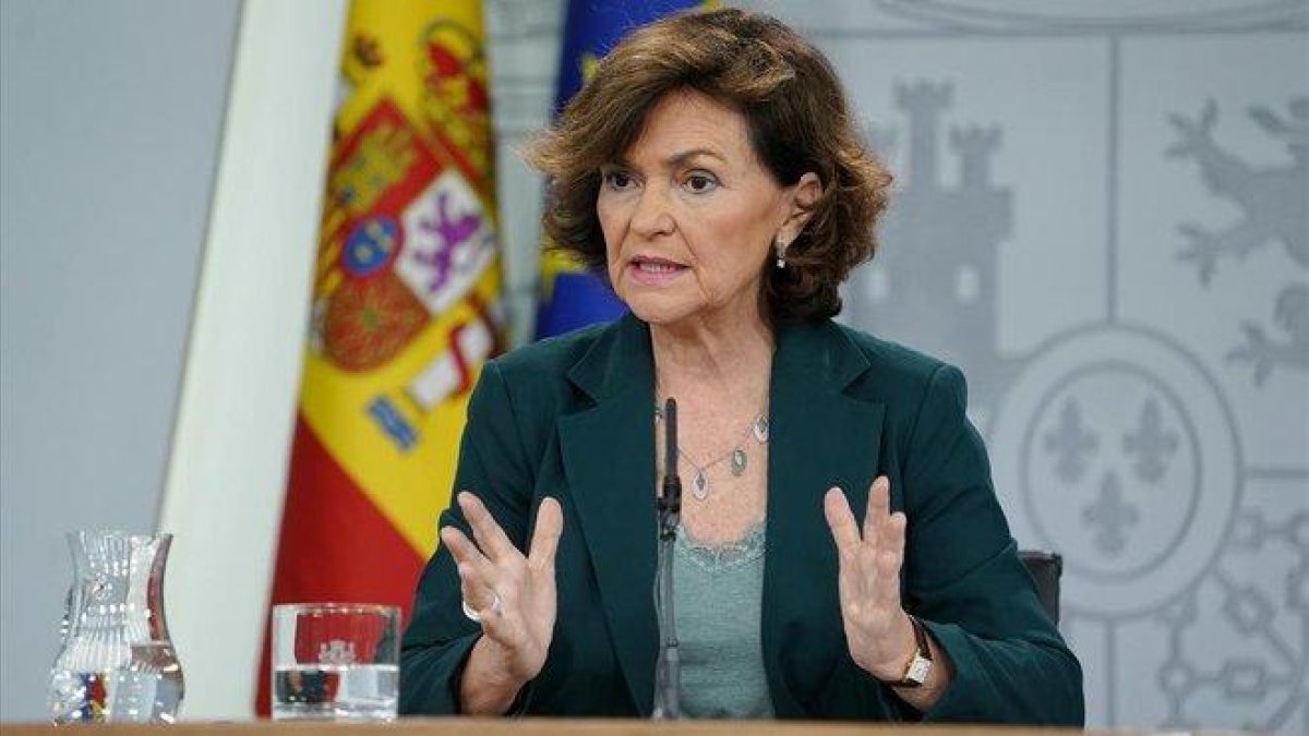 Carmen Calvo, vicepresidenta del Gobierno y ministra de la Presidencia, Relaciones con las Cortes y Memoria Democrática.-JOSE LUIS ROCA
