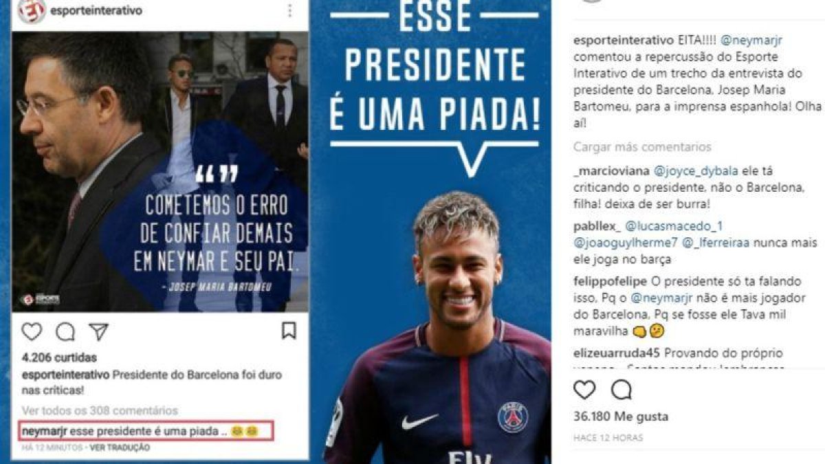 Montaje de Esporte Interativo con la reacción de Neymar subrallada.-EL PERIÓDICO (INSTAGRAM)