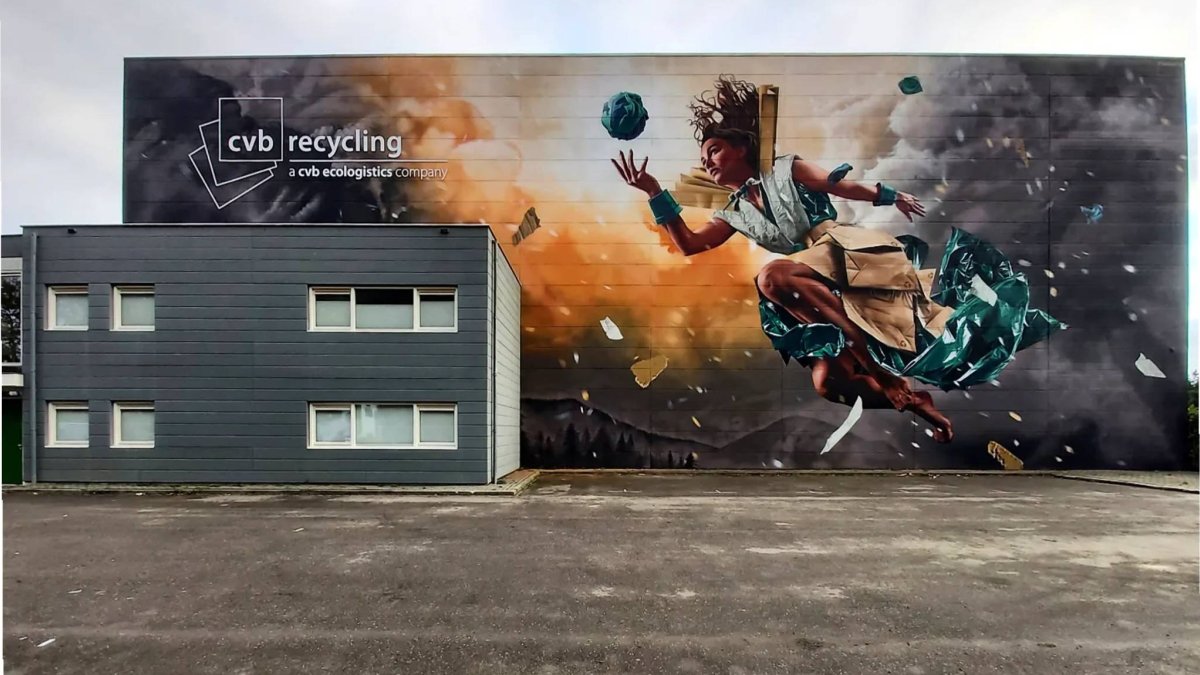 El primer premio es este mural en la fachada de una empresa dedicada al reciclaje en Eindhoven