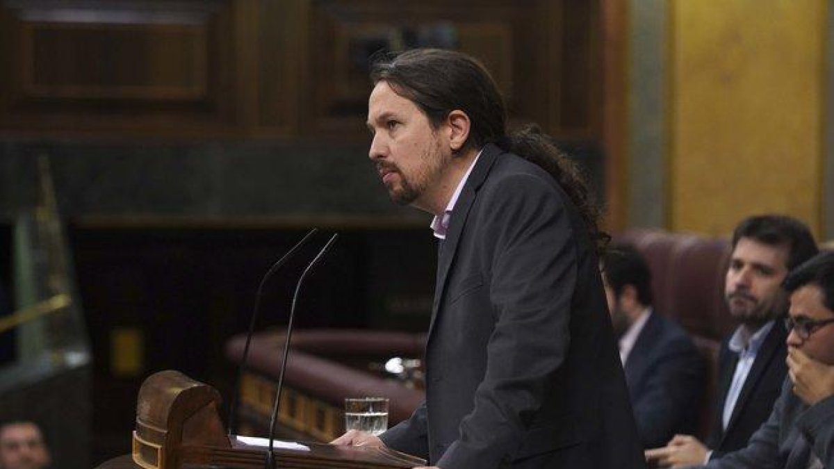 El líder de Unidas Podemos, Pablo Iglesias, en el debate de investidura-DAVID CASTRO