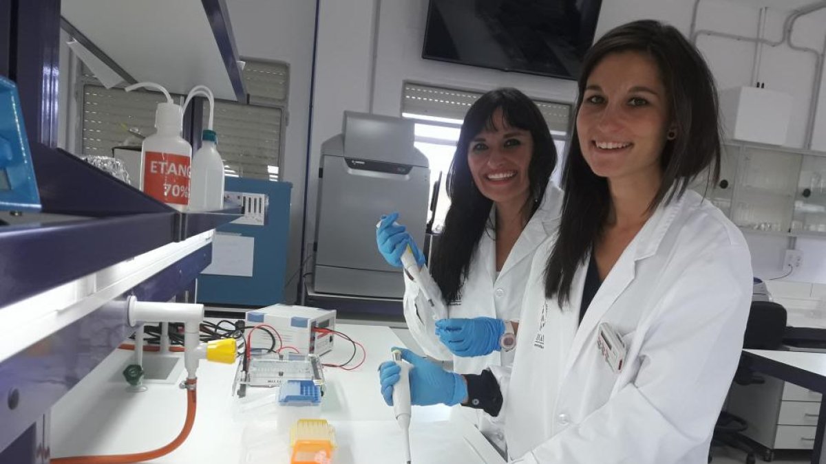 Patricia Teresa Espinosa y María del Monte Maíz en las instalaciones de la Universidad Católica de Ávila.-ANTONIO GARCÍA
