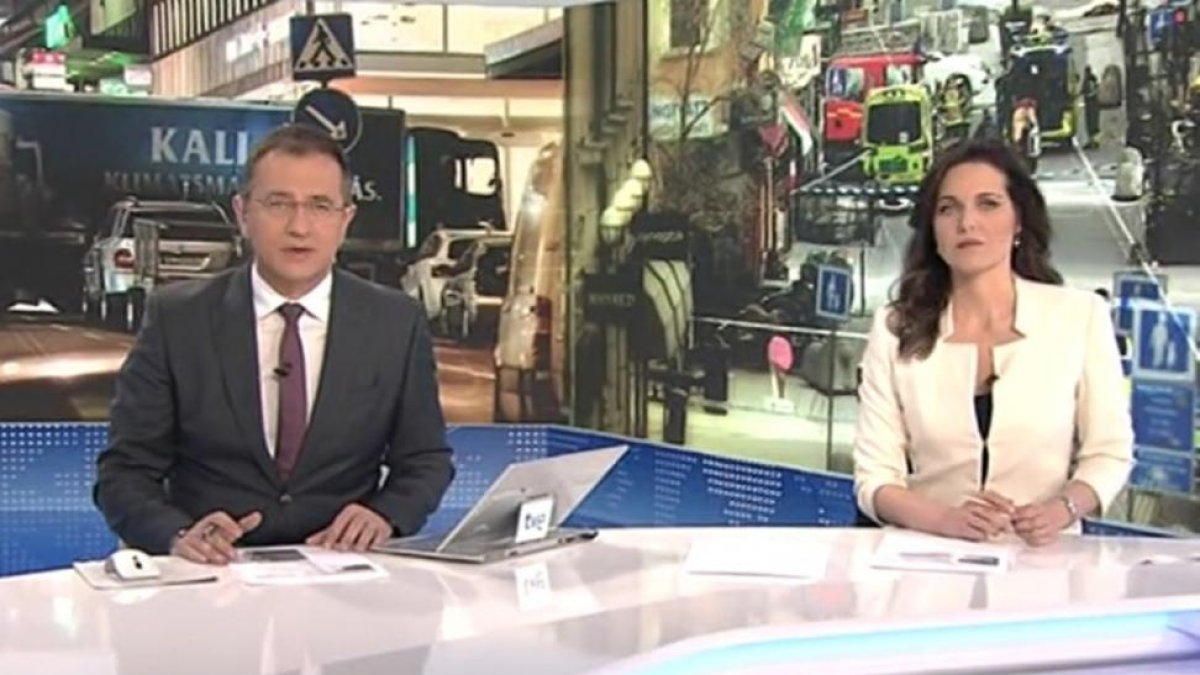 Pedro Carreño y Raquel Martínez, presentadores del telediario del fin de semana en TVE-1.-