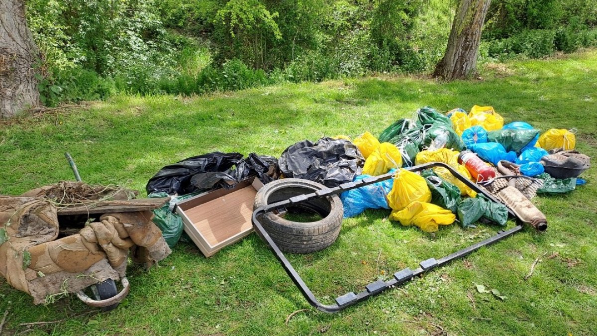 Residuos recogidos en una jornada de voluntariado en el río Vena, en Villímar.
