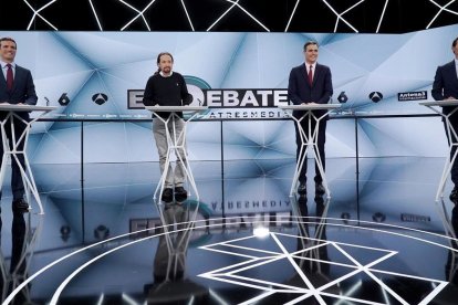 Los candidatos en el segundo debate televisivo, en esta ocasión emitido por Atresmedia.-JOSE LUIS ROCA