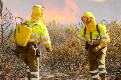 Personal de la Junta trabaja en el control de un incendio.-ISRAEL L. MURILLO