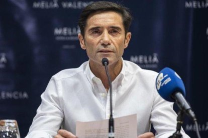 Marcelino, en la rueda de prensa de despedida.-