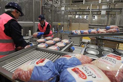 Trabajadores en la fábrica de Campofrío en Burgos. I. L. M.