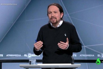 Pablo Iglesias en el debate de Atresmedia.-EL PERIÓDICO