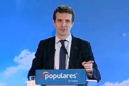 Pablo Casado, presidente del PP, interviene en un acto en Ferrol (A Coruña).-EL PERIÓDICO