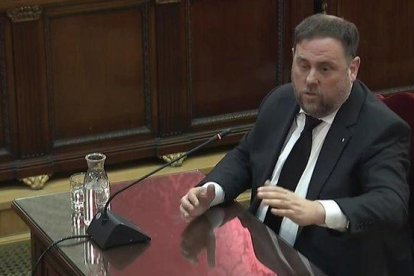 Oriol Junqueras, en la tercera jornada del juicio del ’procés’, el pasado 14 de febrero.-tRIBUNAL SUPREMO