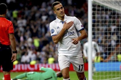 Lucas celebra un gol marcado ante el Legia el pasado 18 octubre en el Bernabéu.-EFE/ JUANJO MARTÍN