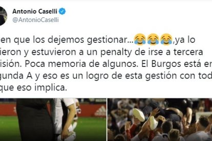 Captura del tuit publicado ayer por Antonio Caselli. TWITTER / @ANTONIOCASELLI