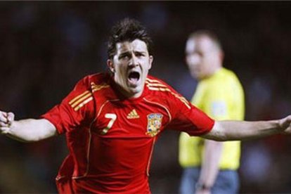 David Villa celebra un tanto con la selección-EL PERIÓDICO