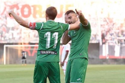 Diego Rico festeja su último gol conseguido con el Leganés-ECB