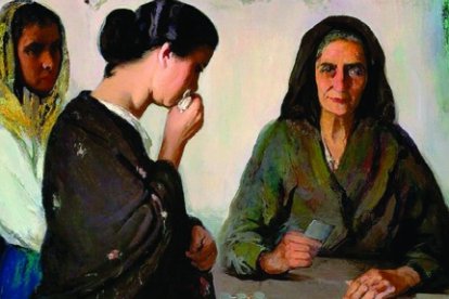 El fantasma de María La Agorera, bruja y adivinadora, acecha en el barrio de Las Letras. ‘Echadora de cartas’, obra de Francisco Soria Aedo.