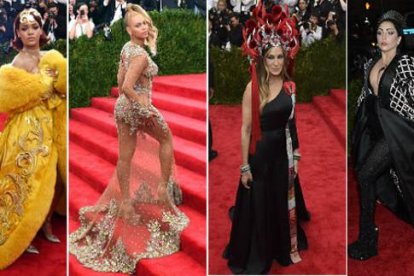 Rihanna, Beyoncé, Sarah Jessica Parker y Lady Gaga, en la gala.-