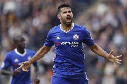 Diego Costa celebra contra el Hull City la pasada temporada-CARL RECINE / REUTERS
