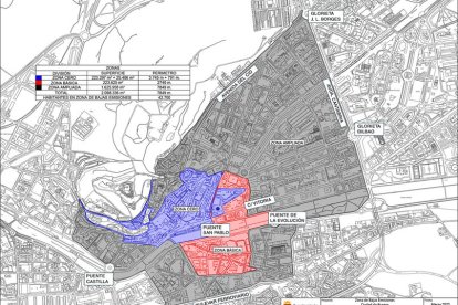 Mapa de las calles afectadas por la Zona de Bajas Emisiones de Burgos.