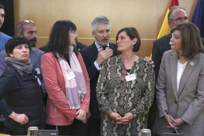 El Ministro de Interior Fernando Grande-Marlaska durante la foto de familia que se hizo junto a familiares y representantes de asociaciones de personas desaparecidas.-DAVID CASTRO