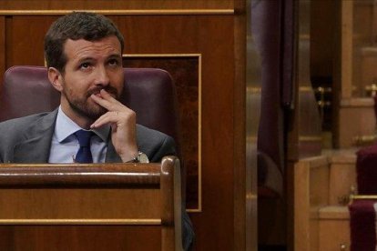 Pablo Casado, la semana pasada, en el pleno del Congreso sobre el ’Open Arms’.-JOSÉ LUIS ROCA