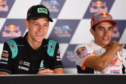 Fabio Quartararo (Yamaha) y Marc Márquez (Honda), en la conferencia de prensa de Catar.-PETRONAS YAMAHA MEDIA