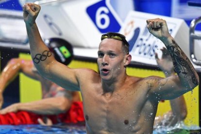 Dressel celebra su victoria en la final de los 50 libre del reciente Mundial de Budapest-TIBOR ILLYES (EFE)