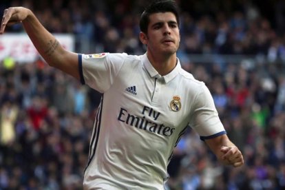 Álvaro Morata celebra su gol al Leganés en el partido del domingo.-REUTERS / SERGIO PÉREZ
