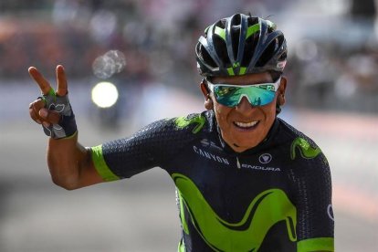 El corredor colombiano Nairo Quintana celebra su victoria en Blockhaus.-EFE