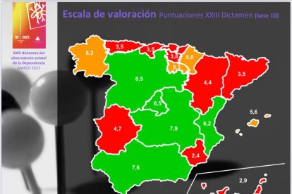 Mapa de puntuación en atención a la dependenica. Twitter: @alferma1