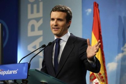 Pablo Casado, el viernes, en rueda de prensa tras conocerse la fecha de las elecciones.-DAVID CASTRO