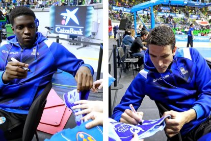 Khyri Thomas y Carlos Suárez firmando autógrafos en el Coliseum. TOMÁS ALONSO