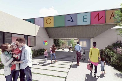 Imagen de la zona de acceso a la nueva escuela propuesta por el equipo redactor del proyecto.-ECB