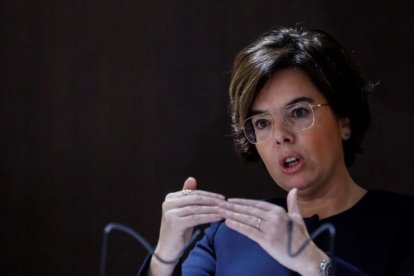 Soraya Sáenz de Santamaría, este martes en Madrid.-/ PERIODICO (EFE / EMILIO NARANJO)
