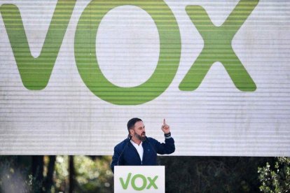 El presidente de Vox, Santiago Abascal durante un mítin.-AFP