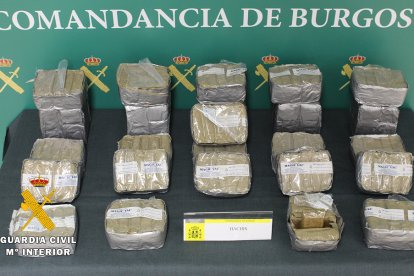 Imagen de los 16 kilos de hachís intervenidos. GUARDIA CIVIL