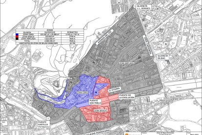 Mapa de las calles afectadas por la Zona de Bajas Emisiones de Burgos. ECB