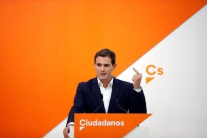 El presidente de Ciudadanos, Albert Rivera, durante la rueda de prensa posterior a la reunión del Comité Ejecutivo.-JUAN CARLOS HIDALGO (EFE)