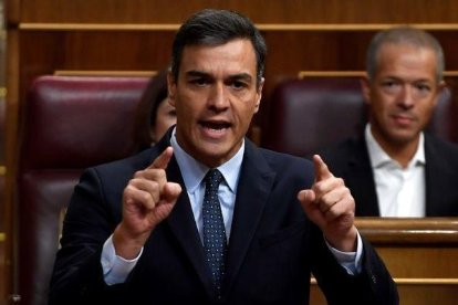 Pedro Sánchez, en el Congreso.-