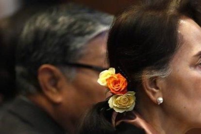 La líder birmana Aung San Suu Kyi, en el juicio por el genocidio de la minoría rohinya que se celebra en La Haya.-PETER DEJONG (AP)