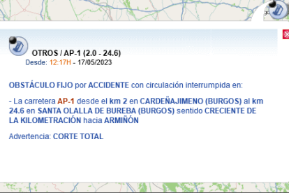 Un accidente en Santa Olalla de Bureba obliga a cortar la AP-1