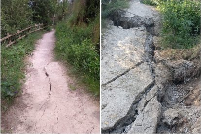 Así estaba hace tres días y así esta ahora el tramo afectado por el desprendimiento en el GR-14