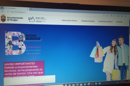 La web de los bonos colapsada con un mensaje de fallo técnico.